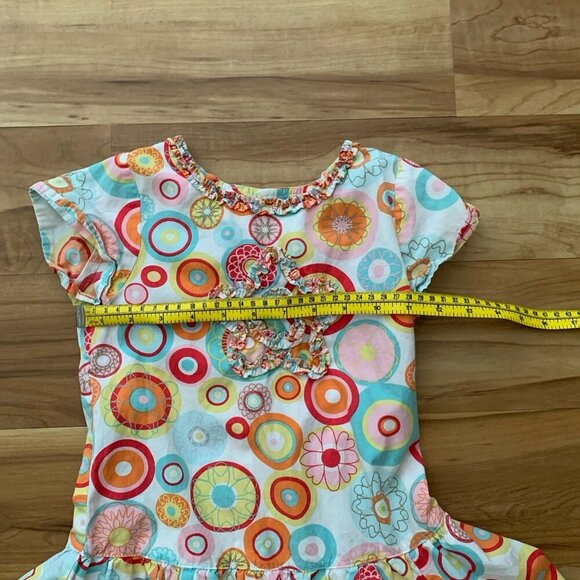 Deux Par Deux Girls Floral Geometric Dress Size 6 Short Sleeve Cotton - Picture 2 of 10
